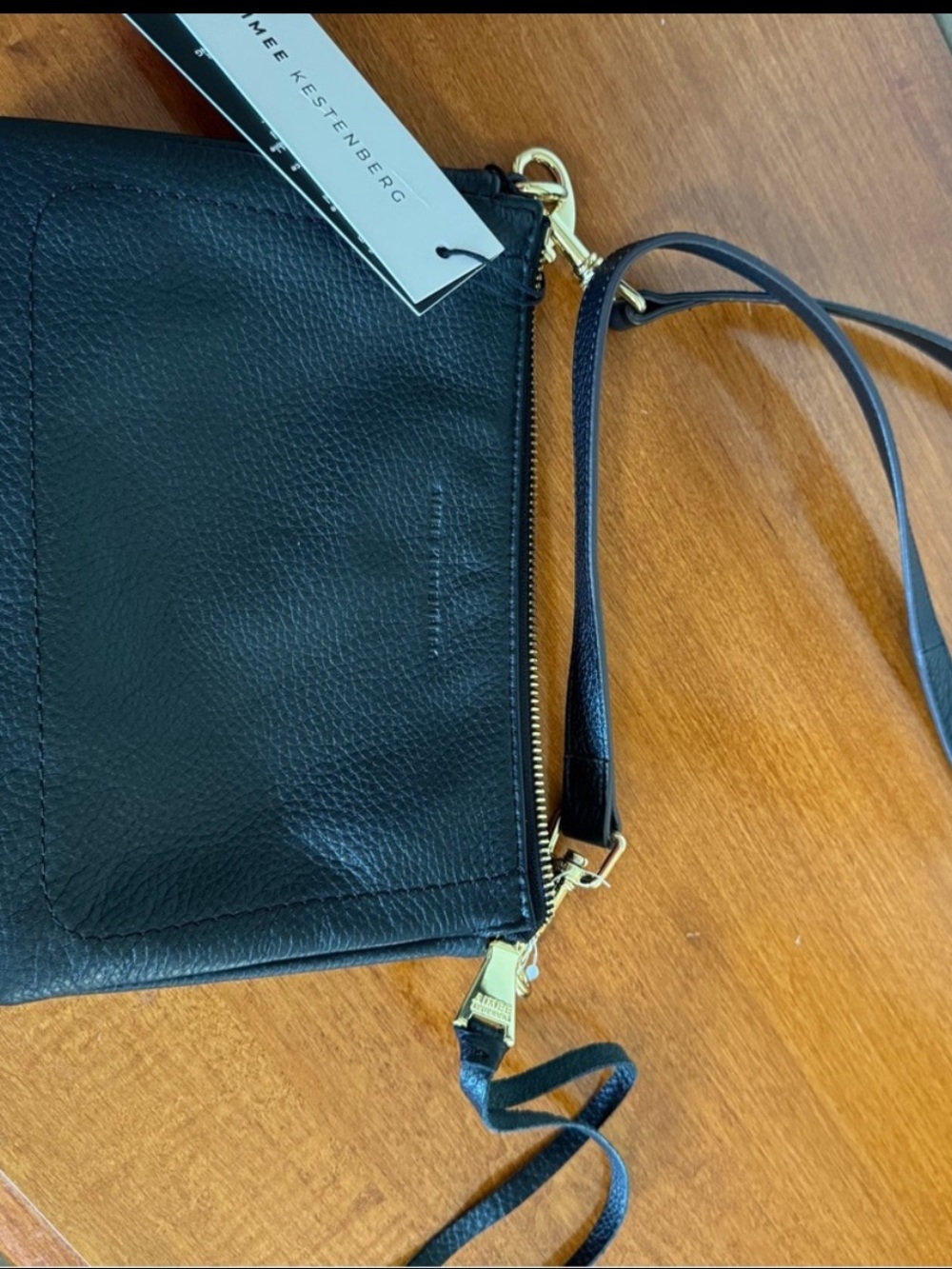 Aimee Kestenberg Madrid Double Zip Black Leather Gold Hardware Crossbody Bag NWT - Picture 4 of 15